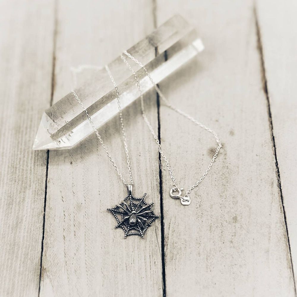 Spider Web Sterling Silver Spider Necklace